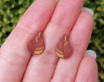 Autumn Leaf Stud Earrings, Fimo Clay, Hypoallergenic