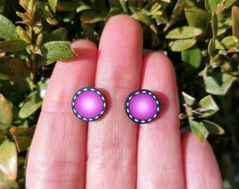 Pink Blend Fimo Stud Earrings ~ Handmade Polymer Clay ~ Stainless Steel ~ Hypo Allergenic ~ Sensitive Ears