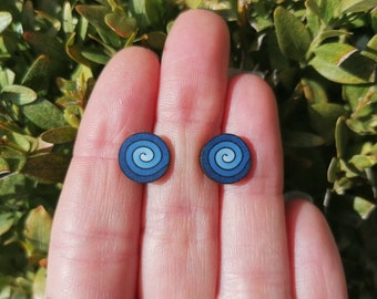 Blue Spiral Fimo Stud Earrings ~ Handmade Polymer Clay ~ Stainless Steel ~ Hypo Allergenic ~ Sensitive Ears