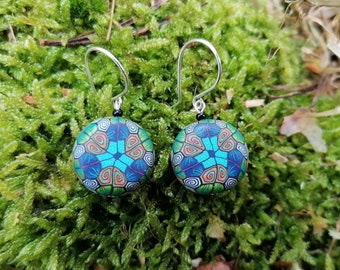 Fimo Clay Kaleidoscope Lentil Bead Drop Earrings, Sterling Silver