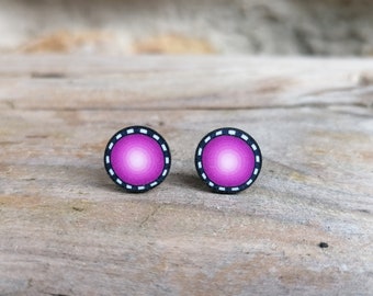 Pink Blend Fimo Stud Earrings, Handmade Polymer Clay, Stainless Steel, Hypo Allergenic, Millefiori Design