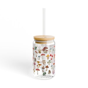 Mushroom-Themed Iced Coffee Cup, Cute Drinkware, Eco-Friendly Jar, Retro Party Cup, Iced Coffee Mug, Gift for Nature Lovers