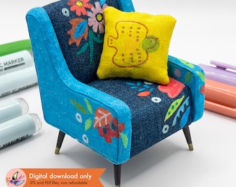 Dollhouse Mid Century Armchair STL 1:12 | Printable Furniture Kit (PDF Pattern, STL File)