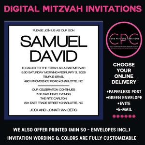 Digital Bar Mitzvah Invitation, Digital Bat Mitzvah Invitations, Online Mitzvah Invitation