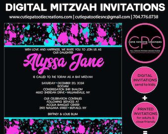 Neon Glow Bat Mitzvah Invitation | Hot Pink & Teal (Digital)