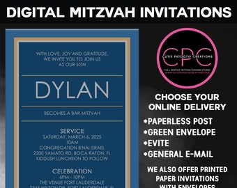 Digital Bar Mitzvah Invitation, Customizable Online Service (Digital File)