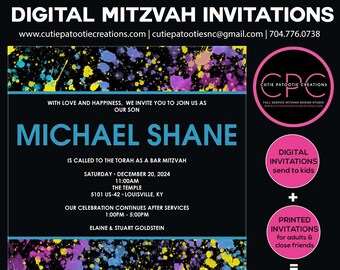 Neon Glow Bat Mitzvah Invitation | Hot Pink and Teal (Digital)
