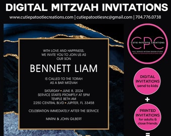 Agate Bar/Bat Mitzvah Invitation – Navy Blue & Gold (Digital)