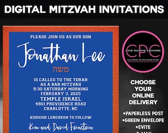 Blue and Orange Basketball Bar/Bat Mitzvah Invitation (Digital)