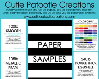 Sample Paper Pack for Bar & Bat Mitzvah, Wedding, Sweet 16, Quinceanera, Birthday - Includes Invitation Papers - Color Chart - Envelopes