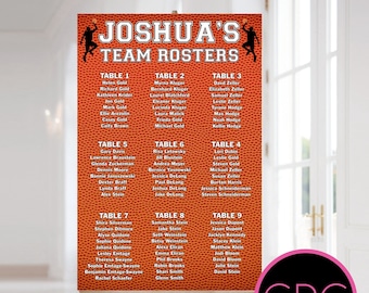 Basketball Sports Team Roster Table Seating Chart for Bar and Bat Mitzvah - Wedding - We can do ANY Sport - FREE Customization