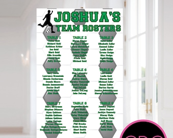 Soccer Sports Team Roster Table Seating Chart for Bar and Bat Mitzvah - Wedding - We can do ANY Sport - FREE Customization