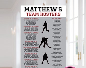 Team Roster Seating Chart for Sports Teams - Football - Baseball - Hockey - Basketball - Soccer Personalized with your Team Colors