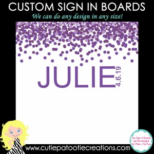 Bat Mitzvah Sign In Board, Bar Mitzvah Sign In Board, Sign in Pillow, Purple Confetti, Custom Colors Available image 1