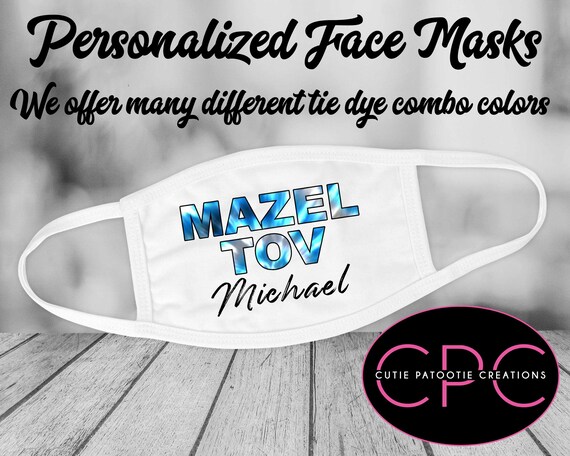 Personalized Tie Dye Face Mask with Full Color Logo - Great for Bar and Bat Mitzvah, Wedding, Birthday Party and Celebrations Il_570xn