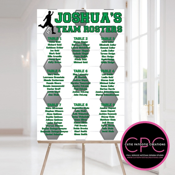 Soccer Sports Team Roster Table Seating Chart for Bar and Bat Mitzvah ...