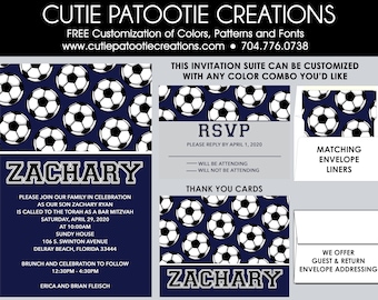 Custom Bar Mitzvah Invitations, Reply Card, Thank You Notes