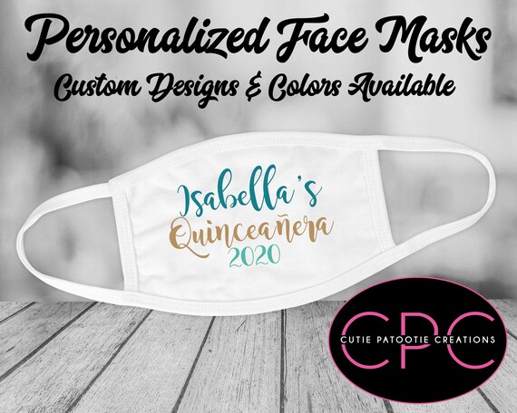 Personalized Face Mask with Full Color Logo - Add Matching Hand Sanitizer - Quinceanera, Bar Mitzvah, Bat Mitzvah, Wedding, Sweet 16 Il_570xn