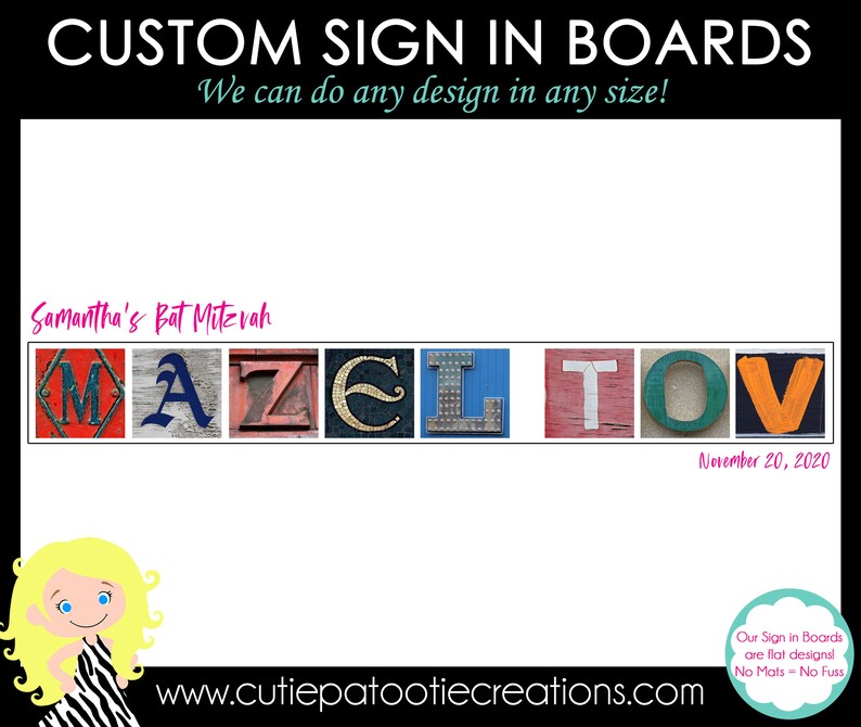 Mazel Tov Bat Mitzvah Sign in Board, Mazel Tov Bar Mitzvah Sign in Board image 1