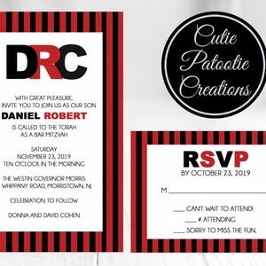 Bar Mitzvah Invitation - Red and Black Stripes