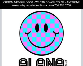 Custom Bar & Bat Mitzvah Logo | Personalized Mitzvah Branding | Digital Logo Design for Invitations, Swag and Decor | Smiley Face Logo