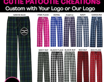 Flannel Plaid Lounge Pants, Custom Party Favor Pajamas