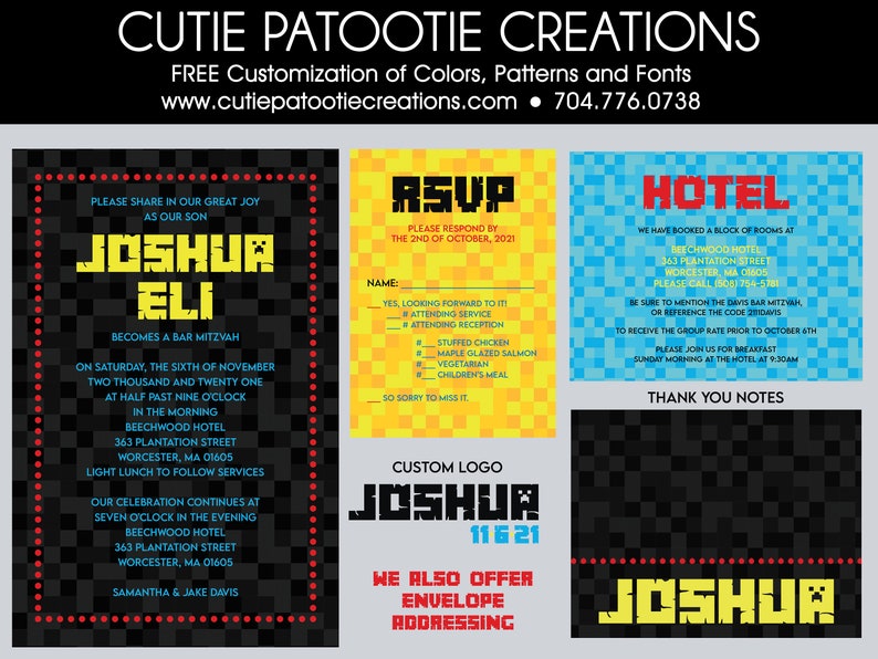 Arcade Video Games Bar Mitzvah Invitations Add Matching Rsvp Etsy