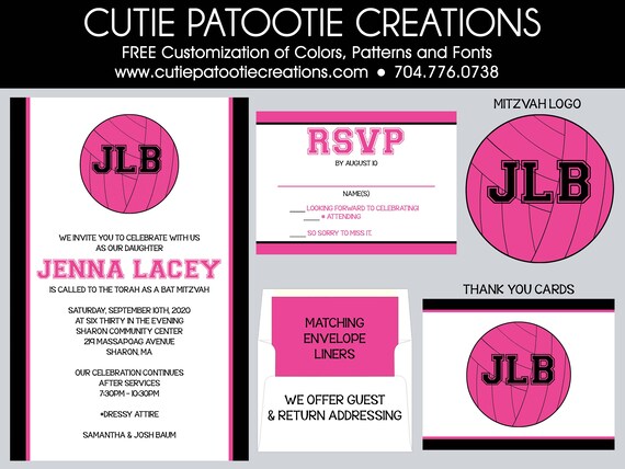Volleyball Bat Mitzvah Invitations | Sports Bat Mitzvah Invitation Il_570xn
