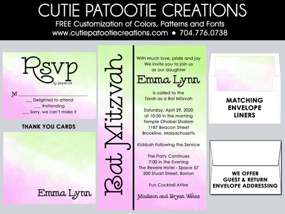 Watercolor Bat Mitzvah Invitations | Bat Mitzvah Invitation Il_570xn