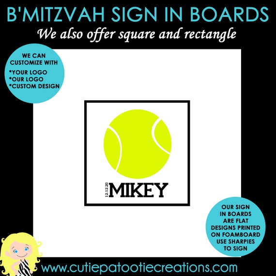 Tennis Bar and Bat Mitzvah Sign in Board - Custom Colors Available Il_570xn