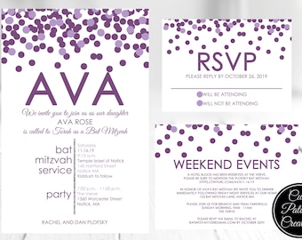 Bat Mitzvah Invitations - Lavender Purple Confetti