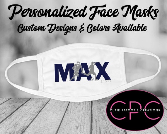Soccer Football Bar and Bat Mitzvah Face Masks Personalized - CHOOSE YOUR SPORTS - Add Matching Hand Sanitizer Il_570xn