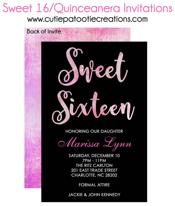 Sweet 16 Birthday Invitations - Quinceanera Invitation - Bat Mitzvah Invitations - Pink Watercolor - USE for ANY EVENT Il_570xn