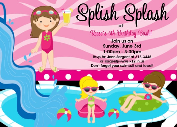 Pool Party Birthday Invitations for Girls, Boys, Twins, Siblings - Printable or Printed - Party Supplies, Party Decorations Il_570xn