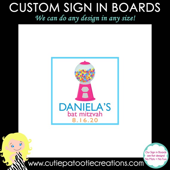 Gumball Machine Bat Mitzvah Sign in Board | Sign in Pillow Il_570xn