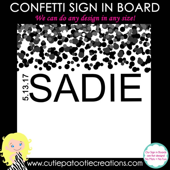 Bat Mitzvah Sign In Board, Bar Mitzvah Sign In Board, Sign in Pillow, Black Confetti, Custom Colors Available Il_570xn