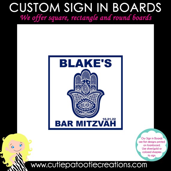 Hamsa Bat Mitzvah Sign in Board, Hamsa Bar Mitzvah Sign in Board, Wedding Guest Sign In, Sweet 16 Sign in Board, Custom Il_570xn