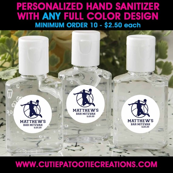 Personalized Hand Sanitizer for Bar and Bat Mitzvah, Wedding, Sweet 16 - LOW MINIMUMS - Matching Face Masks Available Il_570xn