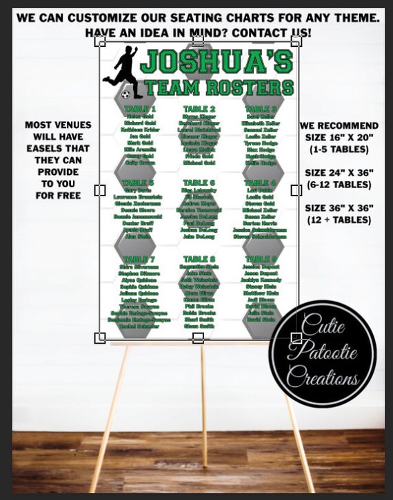 Soccer Sports Team Roster Table Seating Chart for Bar and Bat Mitzvah - Wedding - We can do ANY Sport - FREE Customization Il_570xn