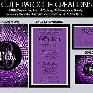 Bat Mitzvah Invitations Hot Pink Black White Confetti Bat Mitzvah Invitation RSVP Cards, Thank You, Envelope Addressing Custom Colors image 4