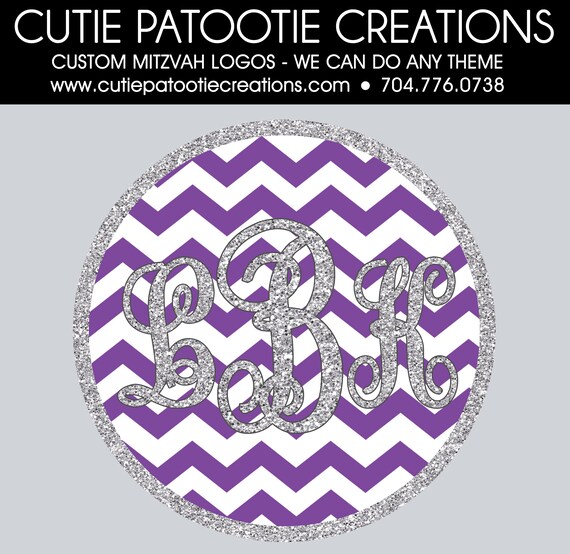 Bat Mitzvah Logo - Purple, White and Silver Chevron with Monogram Initials - Custom Colors Available FREE Il_570xn