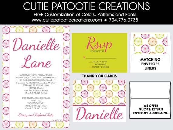 Bat Mitzvah Invitations | Flowers Bat Mitzvah Invitation Il_570xn