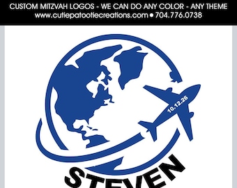 Bar & Bat Mitzvah Logo | Travel Theme | Around the World Logo | Custom Luggage Mitzvah Branding