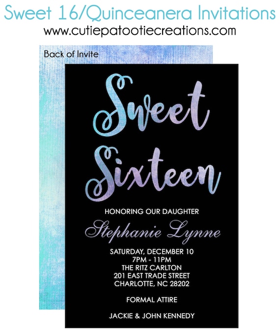Sweet 16 Birthday Invitations - Quinceanera Invitation - Bat Mitzvah Invitations - Blue Purple Watercolor - USE for ANY EVENT Il_570xn