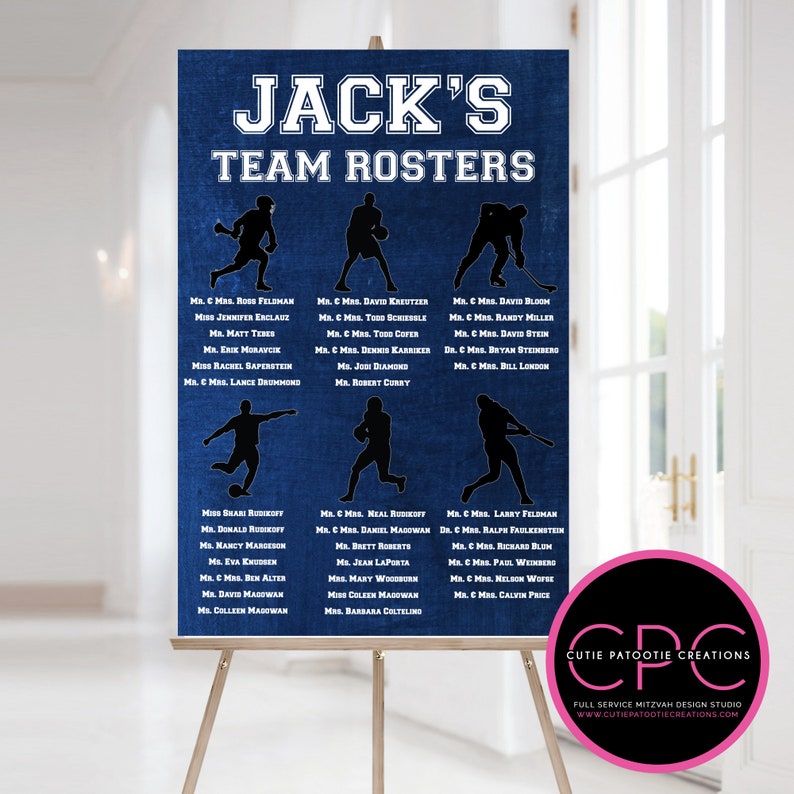 Soccer Sports Team Roster Table Seating Chart for Bar and Bat Mitzvah Wedding We can do ANY Sport FREE Customization image 7