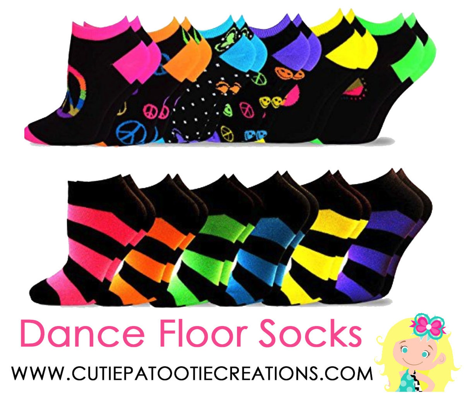 Dance Floor Party Socks for Bar and Bat Mitzvah Sweet 16 Quinceanera Wedding Bright Glow Colors