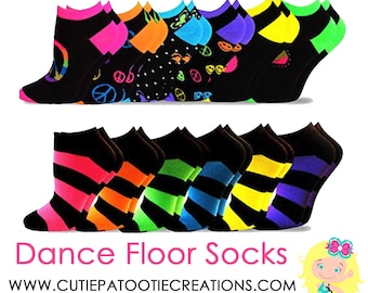 Dance Floor Party Socks for Bar and Bat Mitzvah | Sweet 16 | Quinceanera | Wedding | Bright Glow Colors