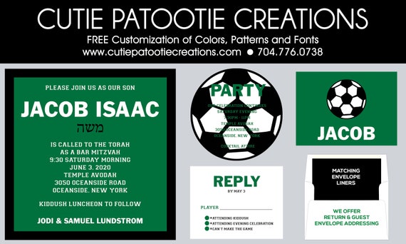 Soccer Theme Bar Mitzvah Invitations | Bat Mitzvah Invitation | Custom Colors Available Il_570xn