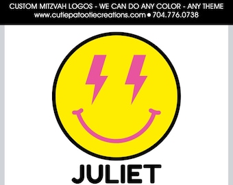 Custom Bar & Bat Mitzvah Logo | Personalized Mitzvah Branding | Digital Logo Design for Invitations, Swag and Decor | Smiley Face Logo