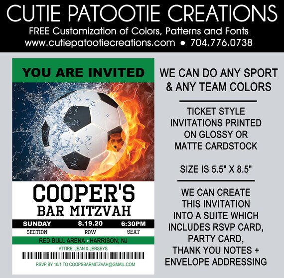 Soccer Sports Ticket Bar Mitzvah Invitation - We can do ANY SPORT Il_570xn